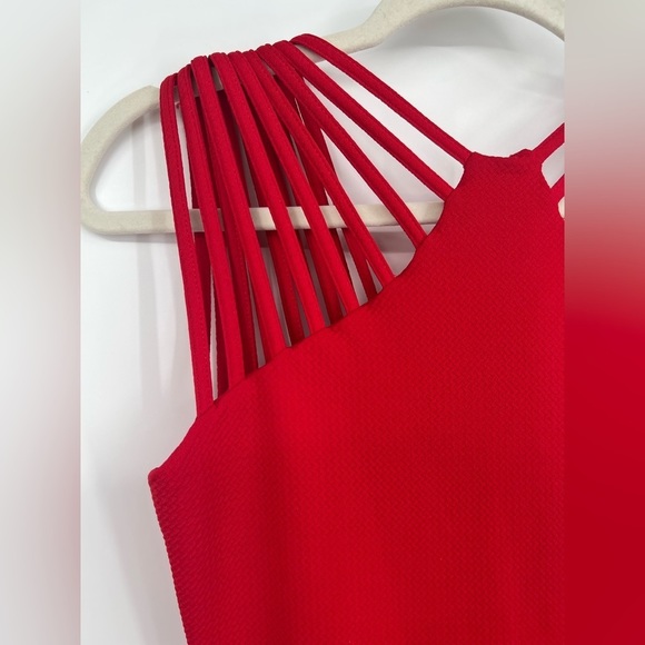 Dress The Population Gwen Red Strappy Cutout Stretch Bodycon Midi Dress Medium - Picture 4 of 11